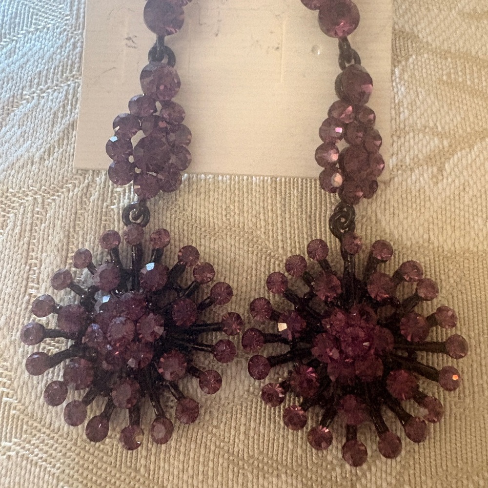 Purple Crystal Burst Dangle Earrings